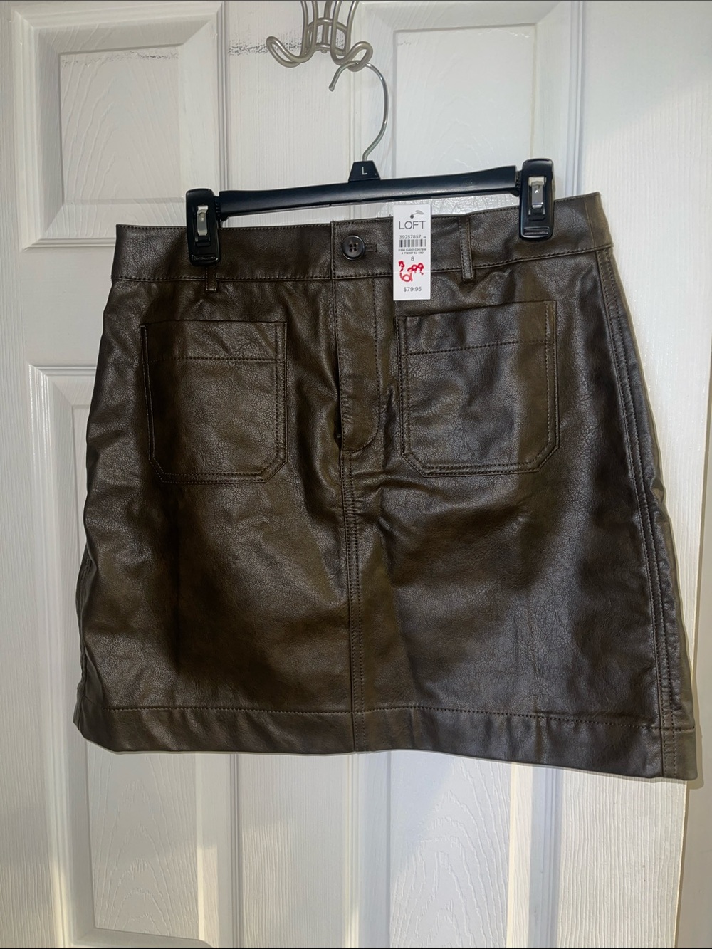LOFT Dark Brown Faux Leather Mini Skirt with Front Pockets